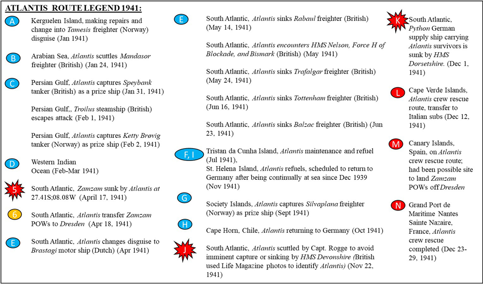 Atlantis (German) Route during the Battle of the Atlantic in 1941